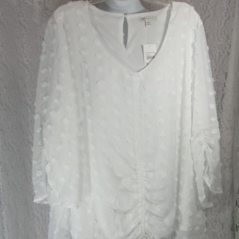 Est 1946  Dressy Cut Dot White Blouse Plus Size